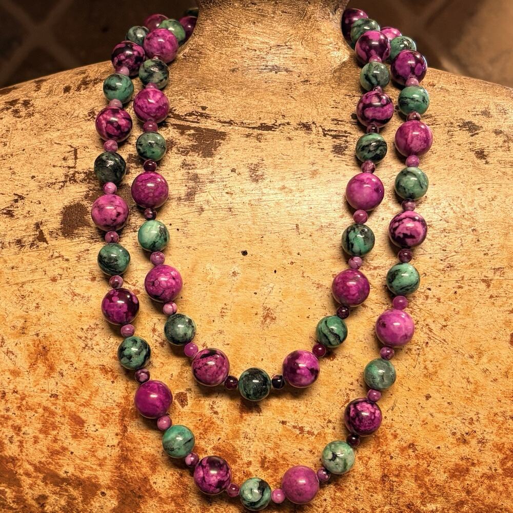 Mine Finds by Jay King Necklace 36 Inch Sterling, Plum & Green Epidote Beads DTR
